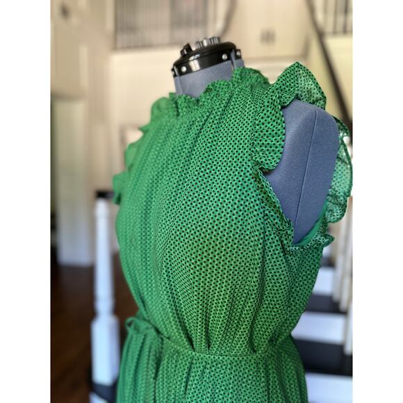 Green Polka Dot Chiffon Ruffle Dress Spring Summer Office Church Modest Travel - Picture 5 of 11